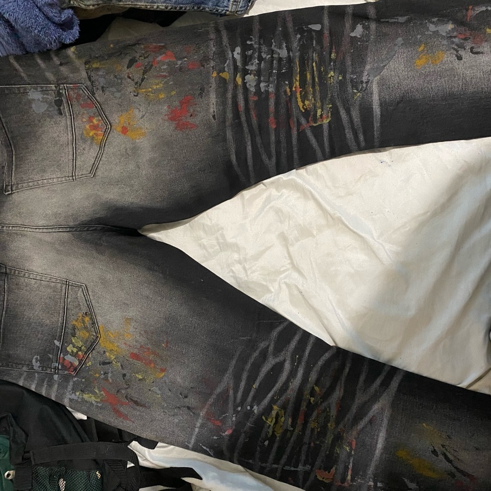 Artistic Black Jeans with Paint Splatter